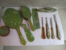 1930's Celluloid Green Pearlized 10Pc Vanity Dresser Set Laurelton Arch Amerith picture