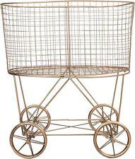  Vintage Reproduction Decorative Metal Laundry Basket on Wheels, Copper picture