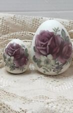 2 Vintage Porcelain Purple Rose Eggs Easter - 1 Large 3¼