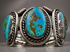 Large Vintage Navajo Sterling Silver High Grade Morenci Turquoise Cuff Bracelet picture