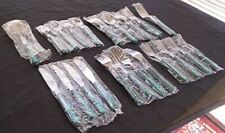 VTG DECORATED GREEN HANDLE FLATWARE 22 PIECE KNIVES FORKS SPOONS NIP picture