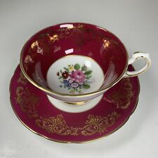 Paragon Bone China Tea Cup And Saucer Red With Gold Trim Floral picture