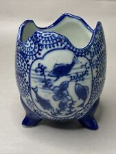 Asian Ceramic Vintage Planter Blue & White 3 legs picture