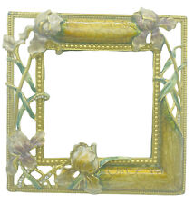 Irises Photo  Square Frame Enameled Rhinestones Cast Metal Lavender Floral Heavy picture