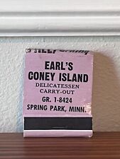 c1960s Earl’s Coney Island Spring Park Minnesota Pizza Matchbook Full 20 Strike picture