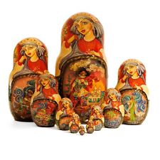 26cm Russian Matryoshka Nesting Doll : Set of 10, Painted with Folk Tale Scenes picture