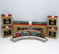 1991 Hallmark Keepsake Ornaments Claus Company Railroad Locomotive Cars Trestle picture
