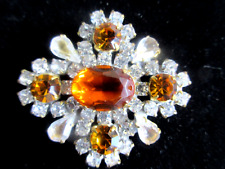 Gorgeous Czech Rhinestone Glass Button Stunning   Amber  & Crystal Clear picture