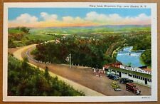 Postcard Elmira NY - View from Mountain Top - Gulf Gas Station Pumps Old Cars picture