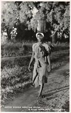 ZAMBIA - RHODESIA, AFRICA, NATIVE WOMAN CARRYING WATER, REAL PHOTO PC 1930's picture