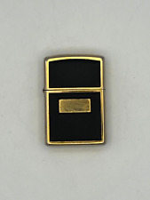 Vintage Zippo X1 Lighter Shiny Goldtone w/ Black Leather Side Panels picture