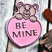 VTG Fridge Magnet Rubber Pink Valentine Be Mine Teddy Bear Holding Heart READ picture