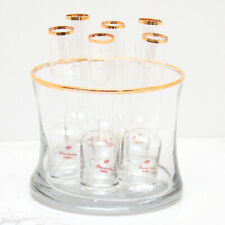VTG Pasabahce Turkey Vodka Chiller 7 Piece Set Gold Trim Shot Glass Ice Bucket picture