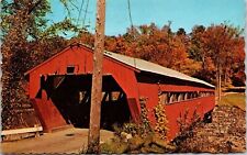 Taftsville Vermont Covered Bridge Historic Landmark Chrome Cancel WOB Postcard picture