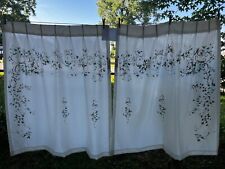 Vintage MCM Barkcloth Floral Blue and White Drapes Curtains 38x53 picture