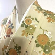 Japanese 950 Kimono Pure Silk Single Garment Fine Pattern Chrysanthemum Yellow picture