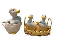 Vintage Ceramic Duck Salt Pepper Shakers Sugar Canister Basket Country Farmhouse picture