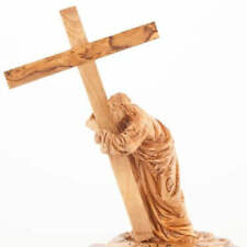 Jesus Christ Holding Cross Wooden Carving Sculpture from Holy Land, Statue 13