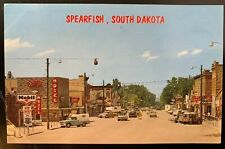 Postcard Spearfish SD - c1960s Main Street Business District Mobil Gas Station  picture