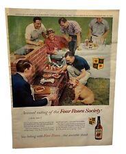 Four Roses Society Whiskey Vintage 1958 Print Ad Backyard BBQ Original Color Ad picture