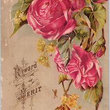 c1880s Large Reward of Merit Victorian Trade Card Rose Art Nouveau Discipline 2D picture