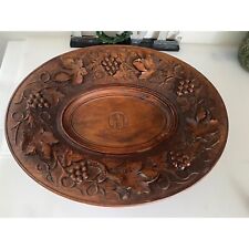 Antique Hand Carved Walnut Centerpiece Bowl H Monogram Music Box Swiss Made? EUC picture