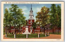 c1940s BARRY STATUE AND INDEPENDENCE HALL, PHILADELPHIA, PA Vintage Postcard picture