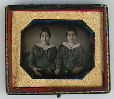 DAGUERREOTYPE EARLY,TWIN? SISTERS. 1/6TH PLATE, MOTHER OF PEARL FULL CASE. picture