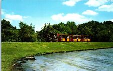 1950s Pioneer Land Train Along Lake Rudolph Santa Claus Land Indiana Postcard picture