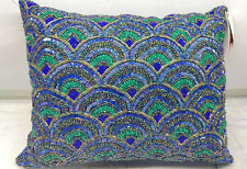 Beaded Decorative Pillow  Blue Purple Peacock Abstract Design  New NWT 16x12 picture