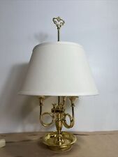 French Horn Bouillotte Leviton Table Lamp Brass Candlestick 3 Way White/Gold 26