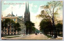 Milwaukee Wisconsin~Grand Avenue Boulevard~Church~Vintage Cars~c1910 Postcard picture