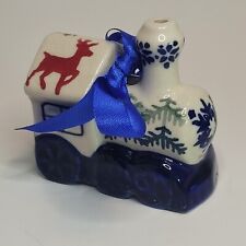 Polish Pottery Train Locomotive Christmas Ornament Reindeer Snowflakes Boughs  picture