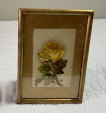 Vintage Antique Small Framed Victorian Post Card, Yellow Rose With Leaves picture