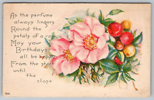 Postcard A Birthday Poem Greetings With Beautiful Flowers VTG 1923  H19 picture
