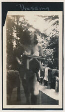NEAR NUDE UNDERWEAR WOMAN CAUGHT FENDING off CAMERA VOYEUR vtg 30s CAPTION photo picture