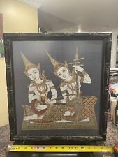 Buddhist Hindu Hand Painted Silk Tapestry Female Gods Framed 19” T X 17” W picture