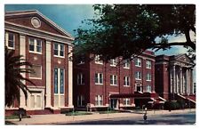Vintage Beaumont Texas First Baptist Church Postcard Street View Unused Chrome picture