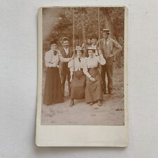 Antique Cabinet Card Group Photo Beautiful Young Women Men Hats Swing Outdoors picture