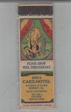 1930s Matchbook Cover Federal Match Co Bing's Cake Hotel Sunbury, PA   TALL picture