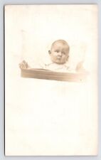 c1910~Baby Tucked in Bed~Candid Photo~Dreamy Antique RPPC Postcard picture