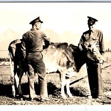 c1940s Military Men Pet Cow RPPC Army Soldier Marine Real Photo Postcard A120 picture