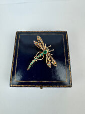 Very rare and Beautiful Imperial Faberge Dragonfly Gold 56 Emerald Brooch picture