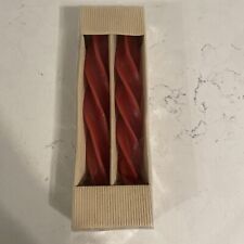 NOS Red Swirl Ribbon Twist  Candles Beeswax candles 10” Tall HANDMADE VTG New picture