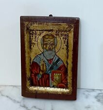 GORGEOUS EUROPEAN CHRISTIAN HAND PAINTED ICON ON WOOD PANEL - MALE SAINT picture