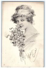 1914 Easter Pretty Woman With Flowers Mount Pleasant PA Posted Antique Postcard picture
