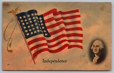 Postcard Independence American Flag George Washington Patriotic c1940 picture