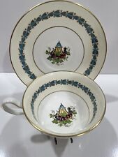 WEDGWOOD tea cup and saucer Appledore pattern teacup painted England 1940s  picture