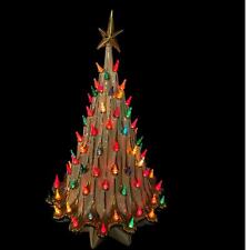 RARE VTG 70s Gold Lava Ceramic Christmas Tree Astro Rocket Glitter Bulb *READ* picture