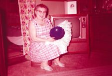 1961 Red Hue Woman Holding Bowl Mid Century Mod Vintage 35mm Slide picture